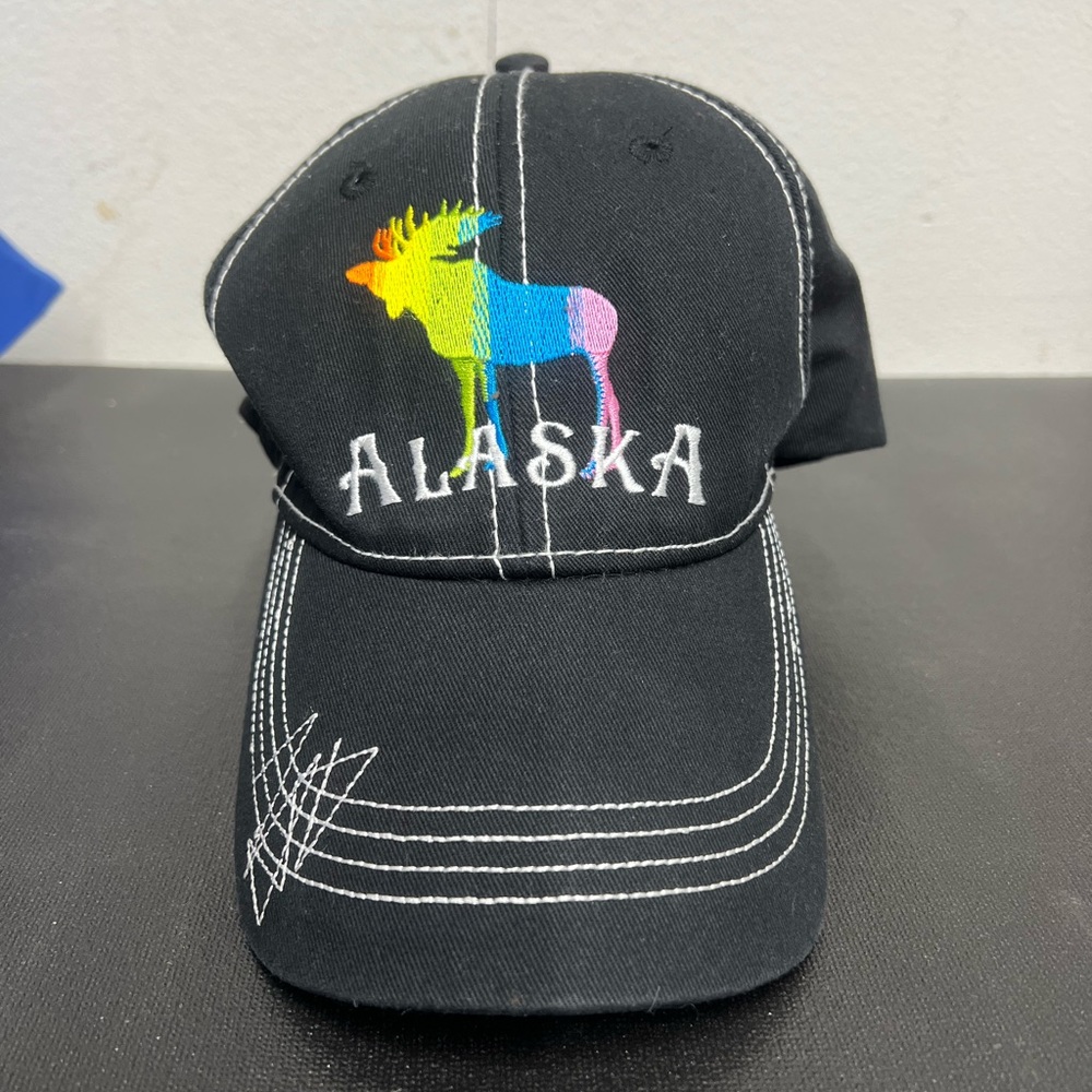 Alaska Ballcap Hat Rainbow Moose Embroidered Black Arctic Circle